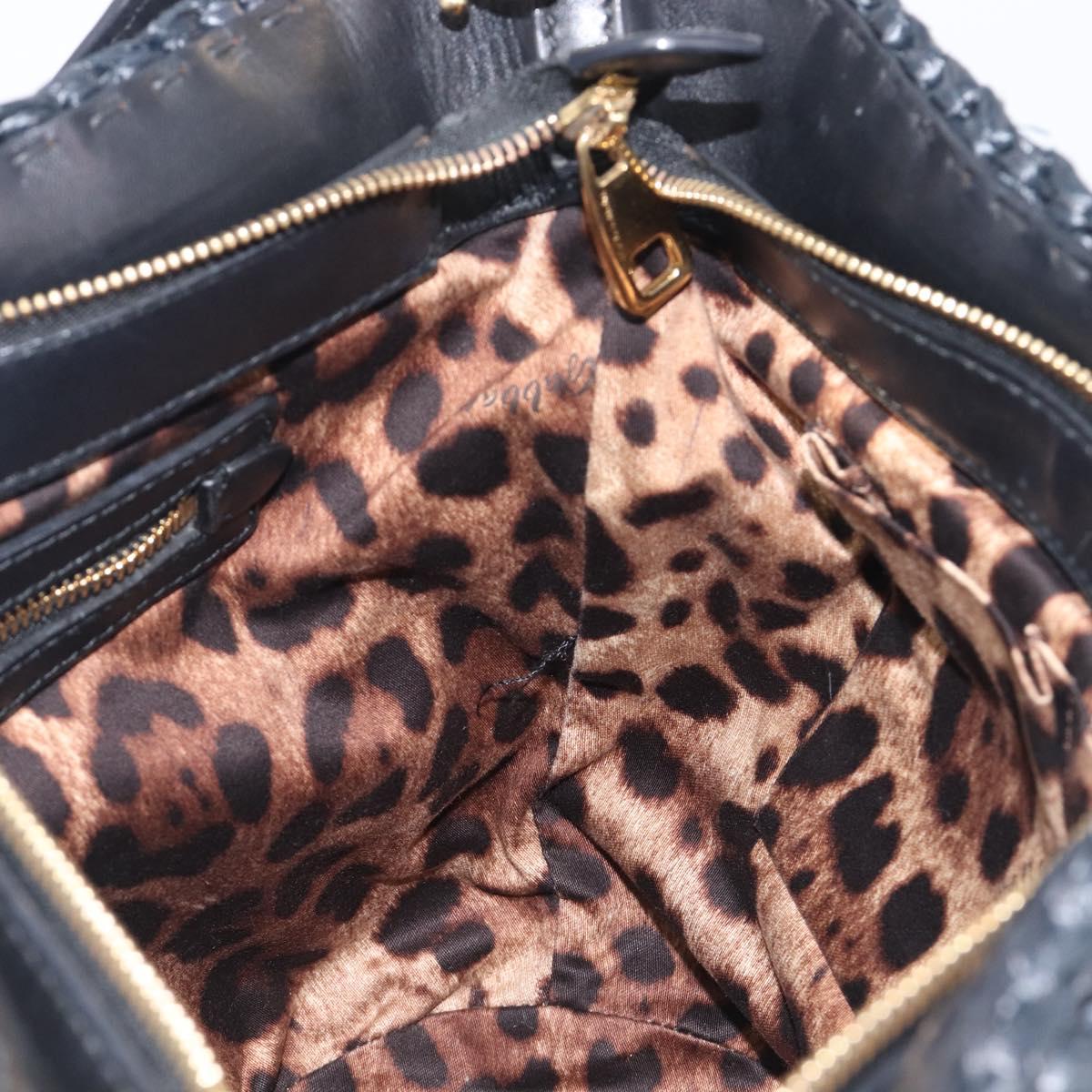 Dolce & Gabbana Shoulder Bag Raffia Navy Gold Tone Auth BA16600A