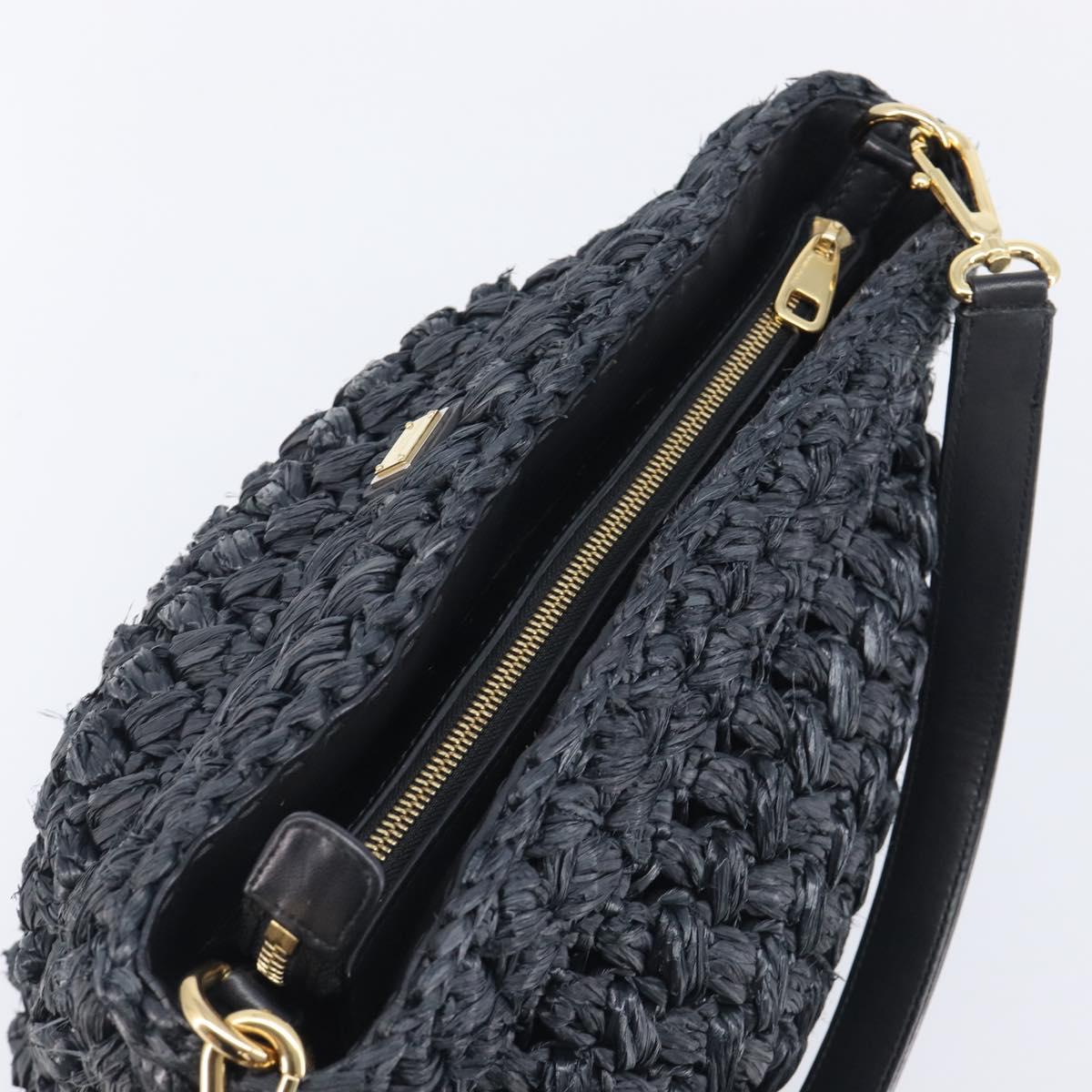 Dolce & Gabbana Shoulder Bag Raffia Navy Gold Tone Auth BA16600A