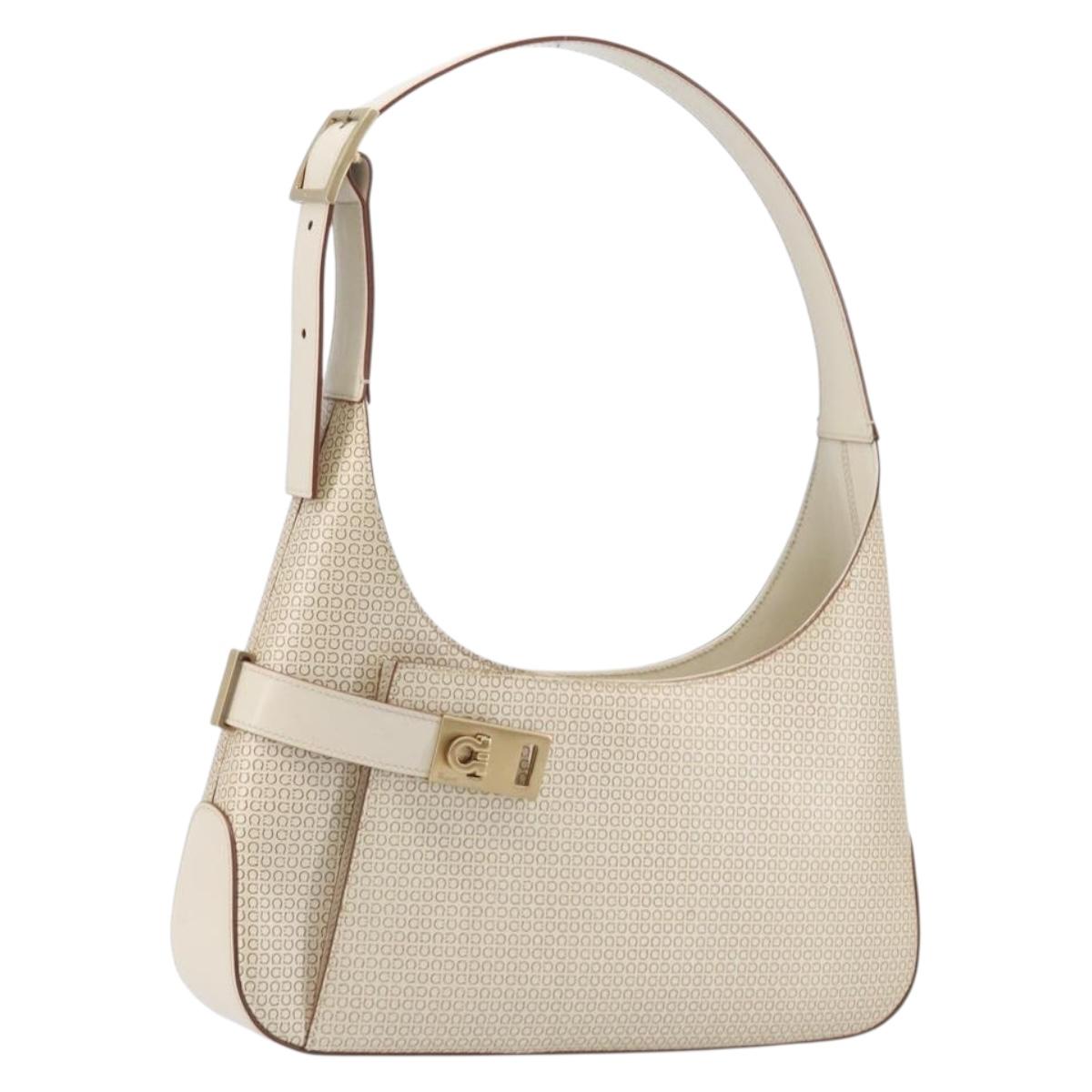 Salvatore Ferragamo Gancini Hand Bag Leather Beige Gold Tone Auth BA16601A