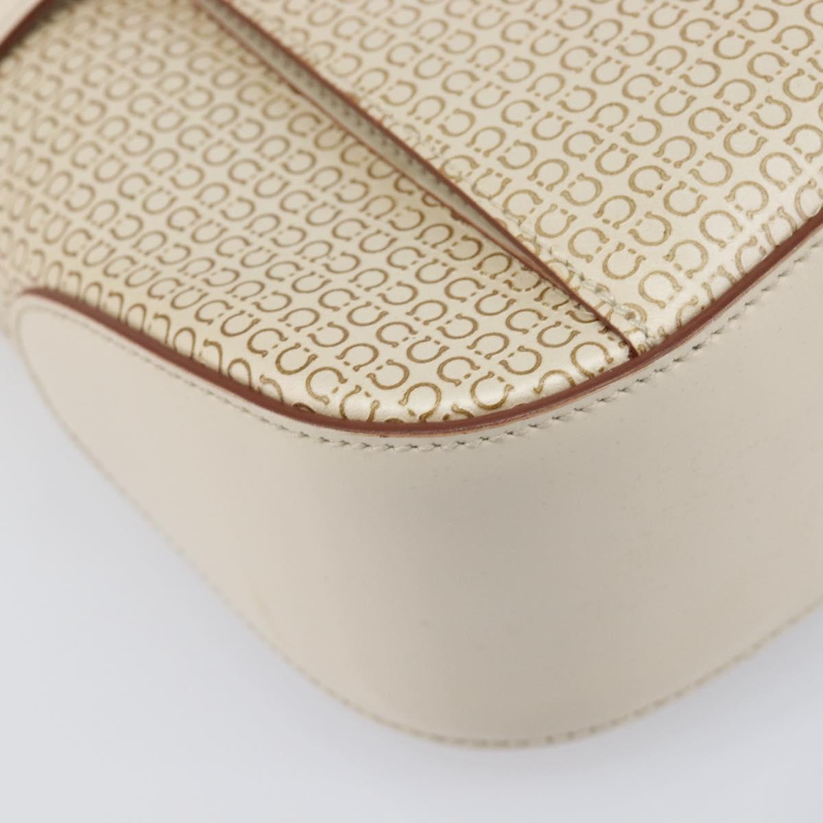 Salvatore Ferragamo Gancini Hand Bag Leather Beige Gold Tone Auth BA16601A
