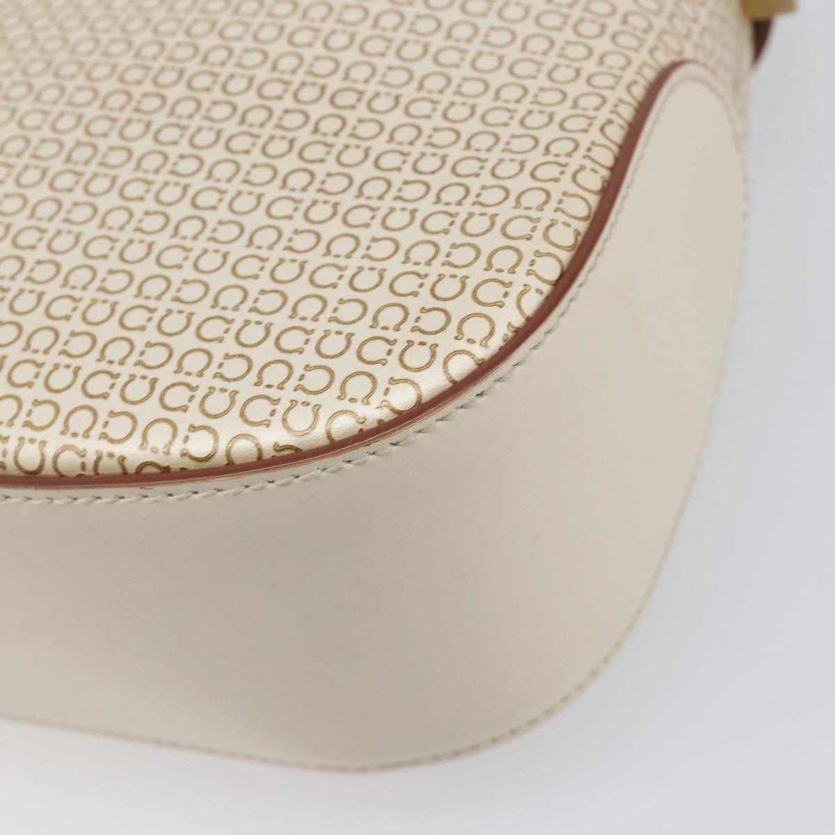 Salvatore Ferragamo Gancini Hand Bag Leather Beige Gold Tone Auth BA16601A