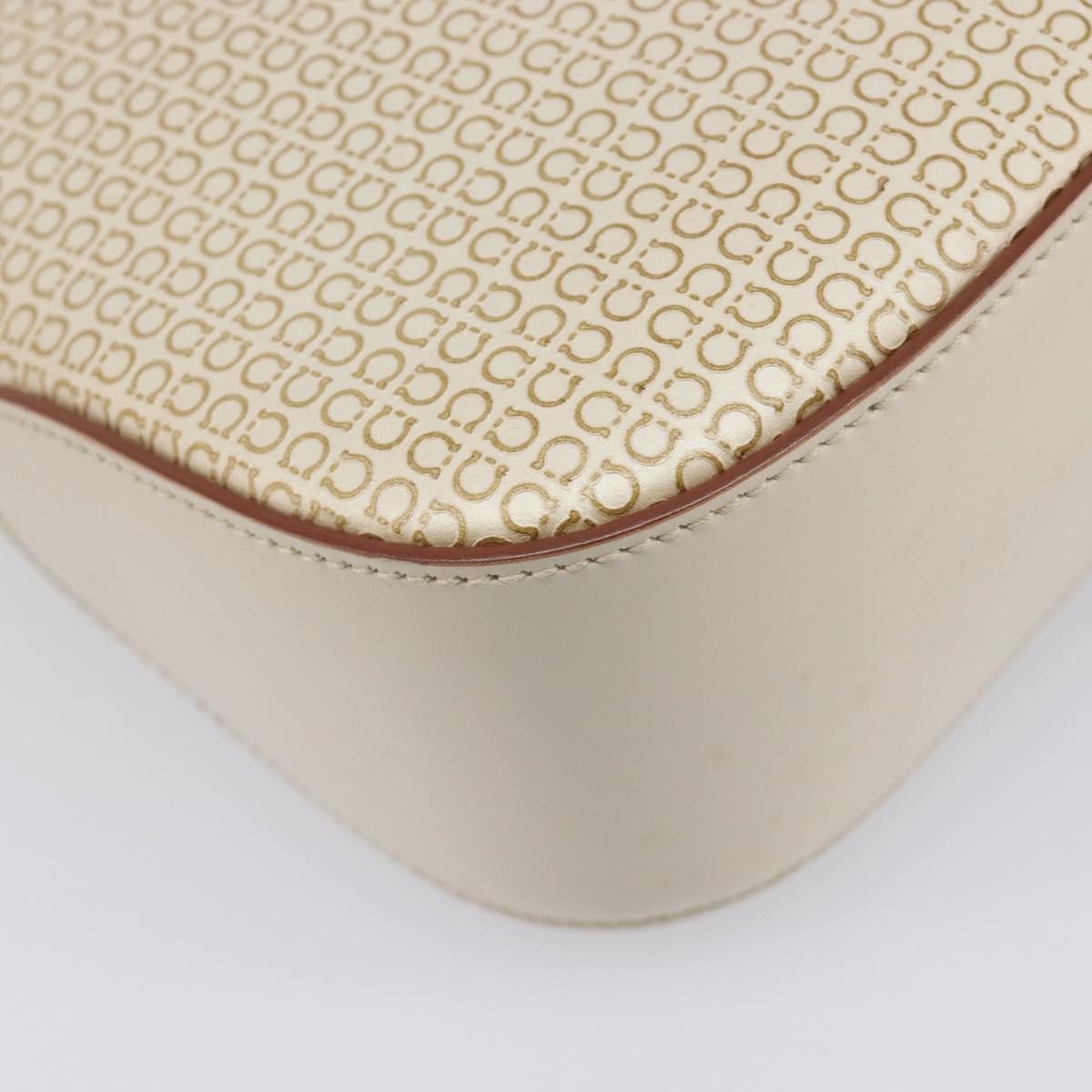 Salvatore Ferragamo Gancini Hand Bag Leather Beige Gold Tone Auth BA16601A