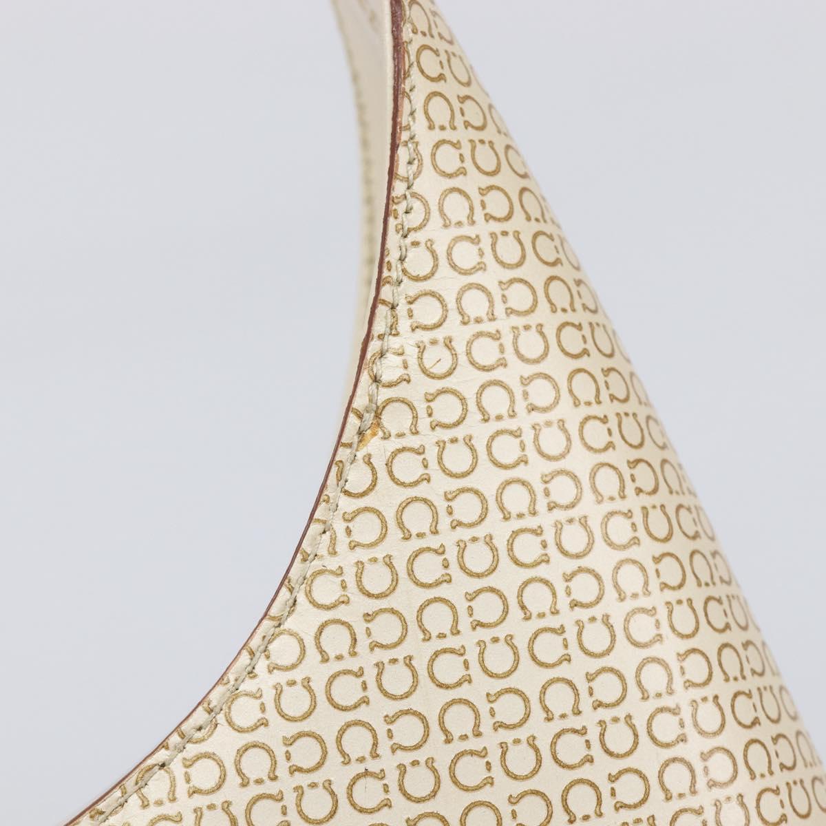 Salvatore Ferragamo Gancini Hand Bag Leather Beige Gold Tone Auth BA16601A