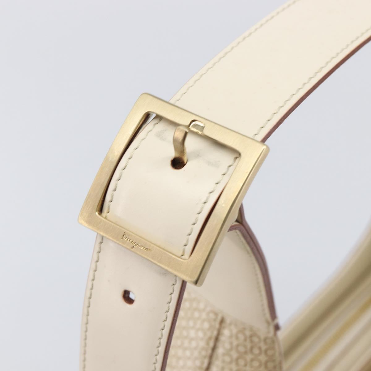 Salvatore Ferragamo Gancini Hand Bag Leather Beige Gold Tone Auth BA16601A