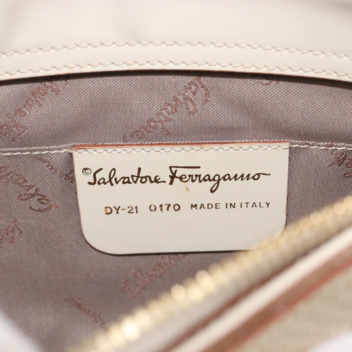 Salvatore Ferragamo Gancini Hand Bag Leather Beige Gold Tone Auth BA16601A