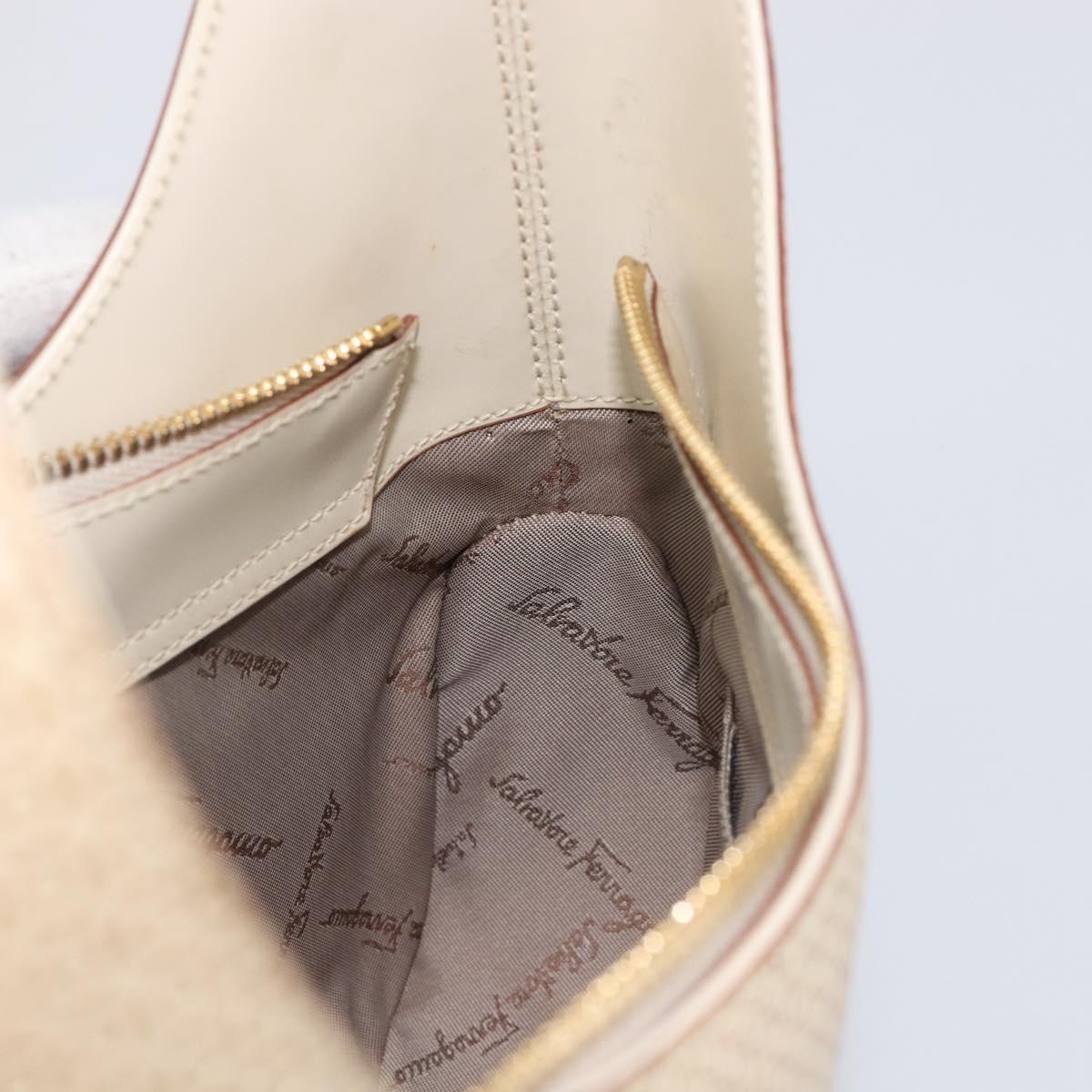 Salvatore Ferragamo Gancini Hand Bag Leather Beige Gold Tone Auth BA16601A