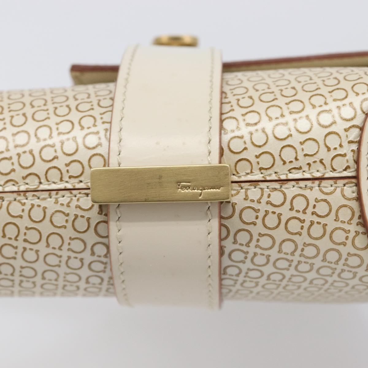 Salvatore Ferragamo Gancini Hand Bag Leather Beige Gold Tone Auth BA16601A