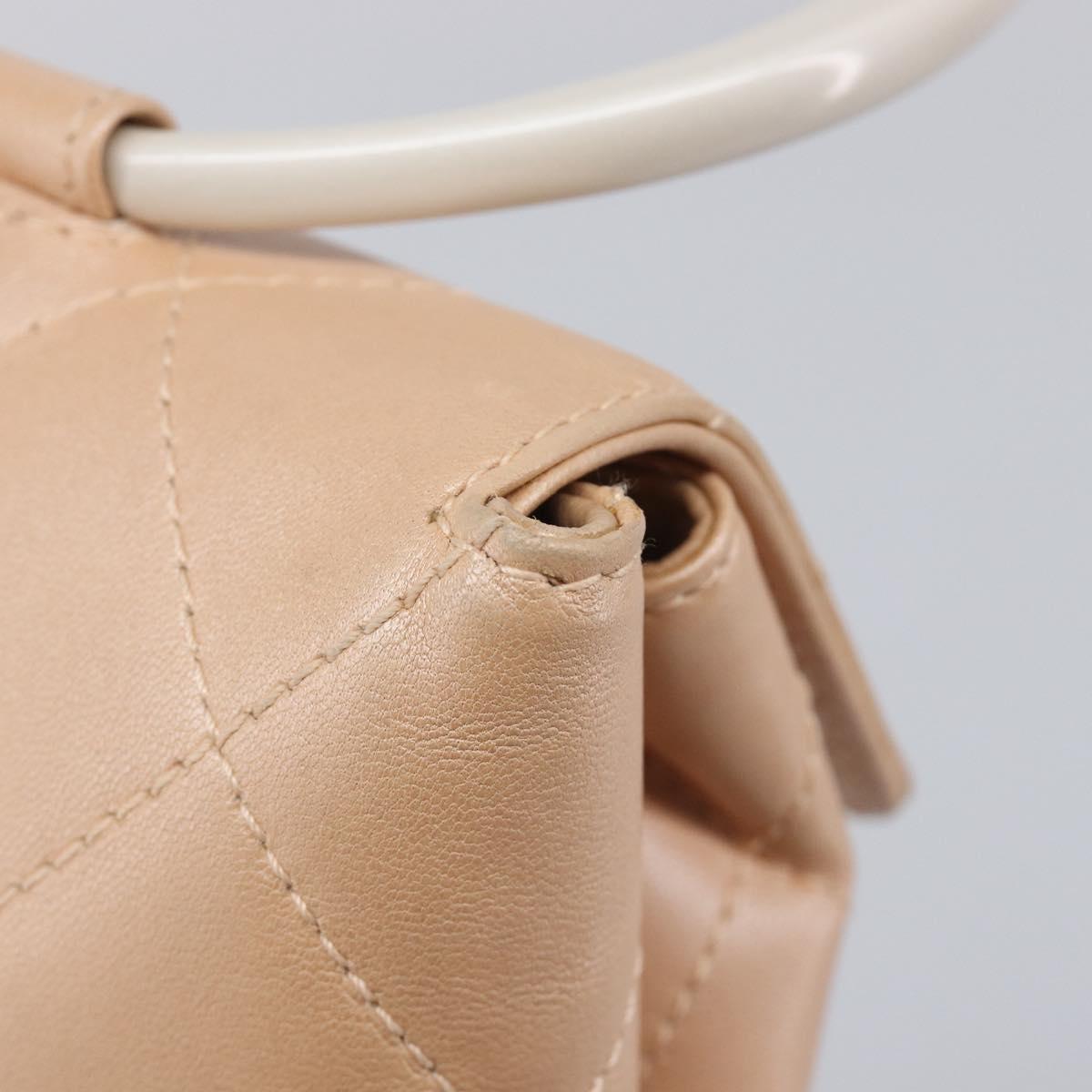 CHANEL Matelasse Hand Bag Leather Beige Gold Tone CC Auth BA16602V