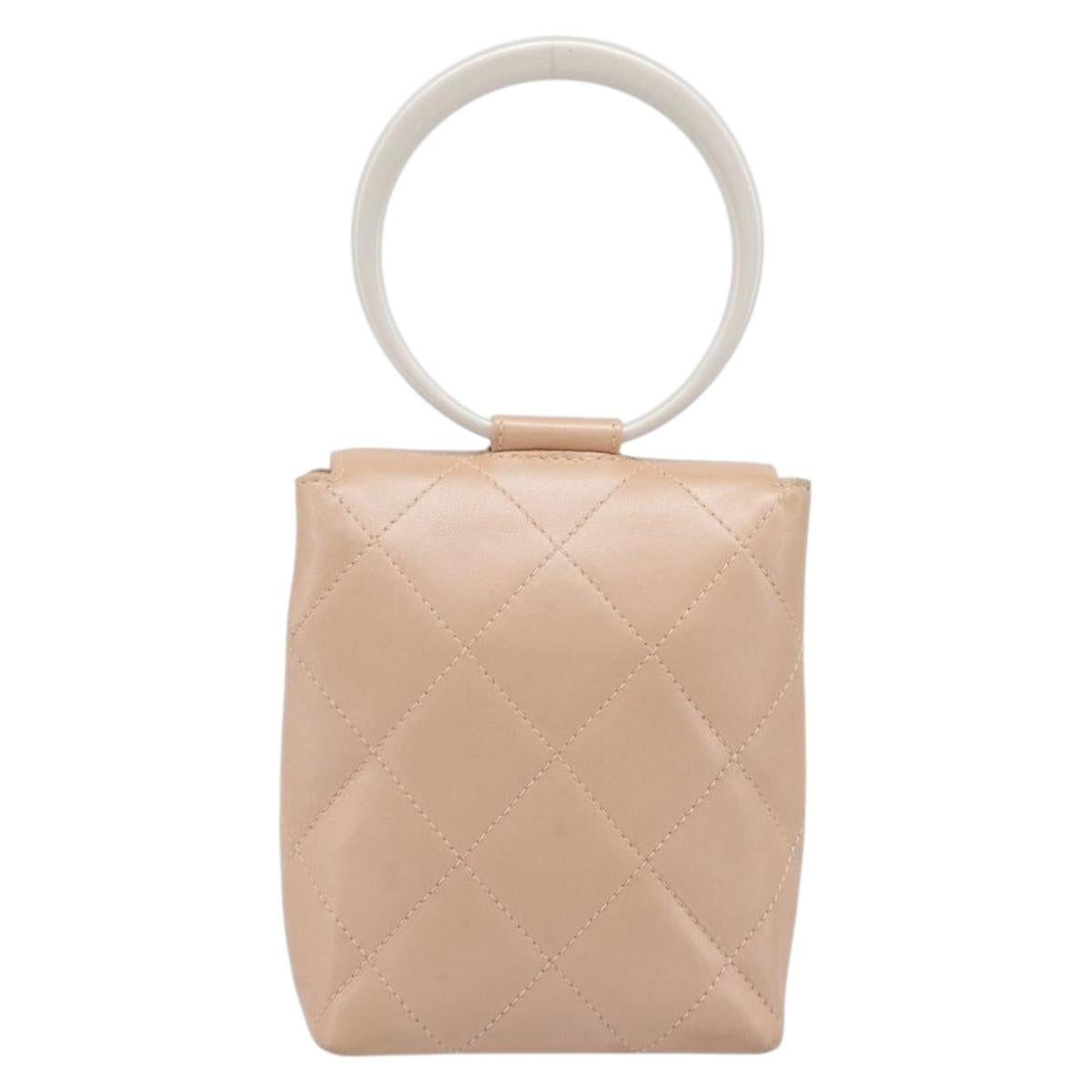 CHANEL Matelasse Hand Bag Leather Beige Gold Tone CC Auth BA16602V