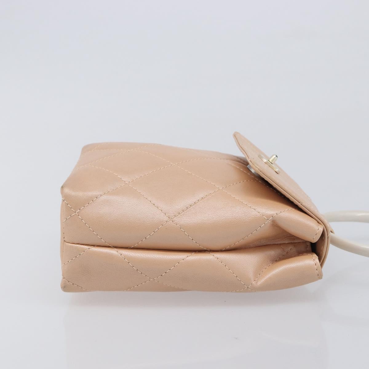 CHANEL Matelasse Hand Bag Leather Beige Gold Tone CC Auth BA16602V