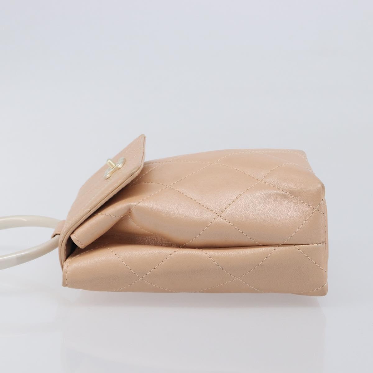 CHANEL Matelasse Hand Bag Leather Beige Gold Tone CC Auth BA16602V