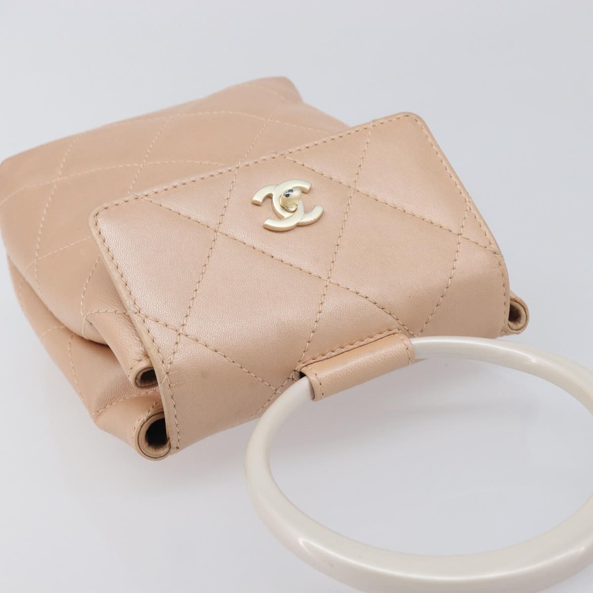 CHANEL Matelasse Hand Bag Leather Beige Gold Tone CC Auth BA16602V