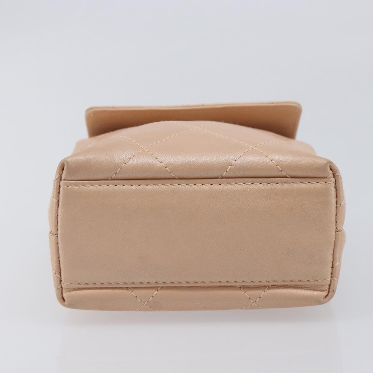 CHANEL Matelasse Hand Bag Leather Beige Gold Tone CC Auth BA16602V