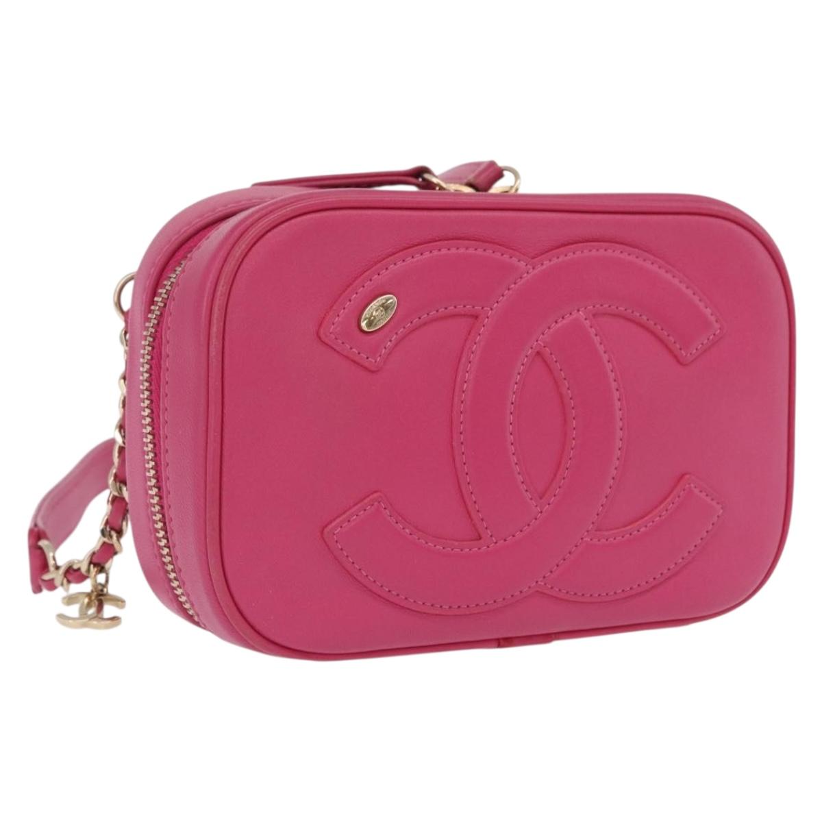 CHANEL COCO Mark Chain Shoulder Bag Lamb Skin Pink Gold Tone CC Auth BA16603SAV