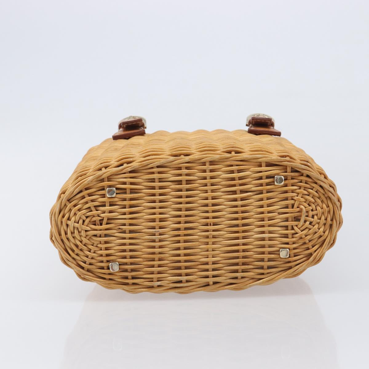 Salvatore Ferragamo Gancini Hand Bag Straw Beige Gold Tone Auth BA16605