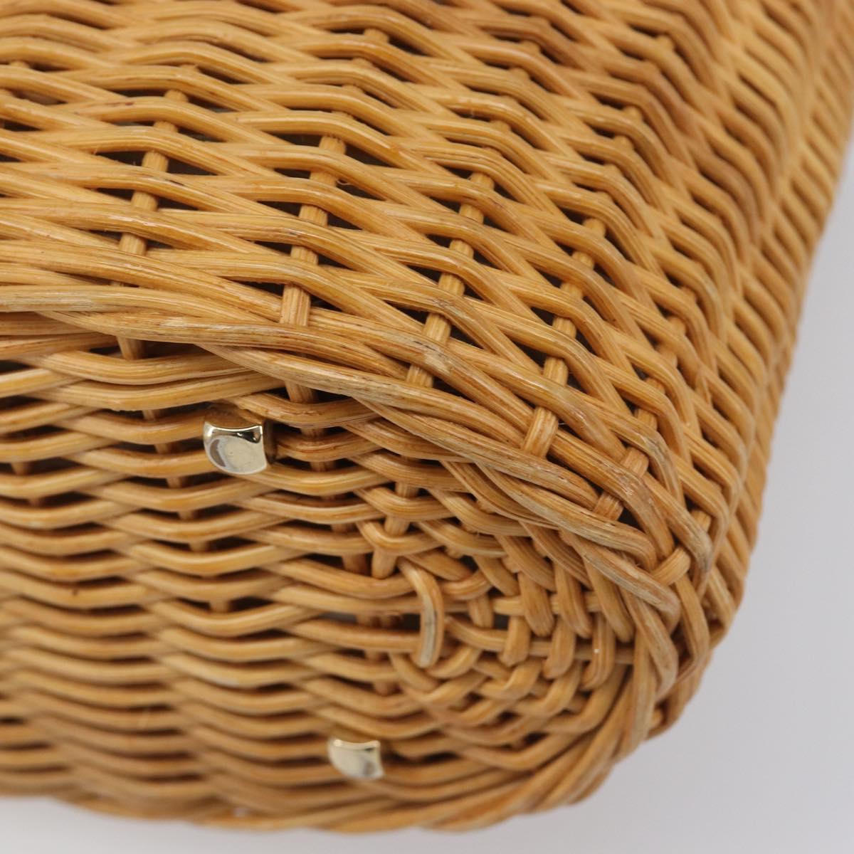 Salvatore Ferragamo Gancini Hand Bag Straw Beige Gold Tone Auth BA16605