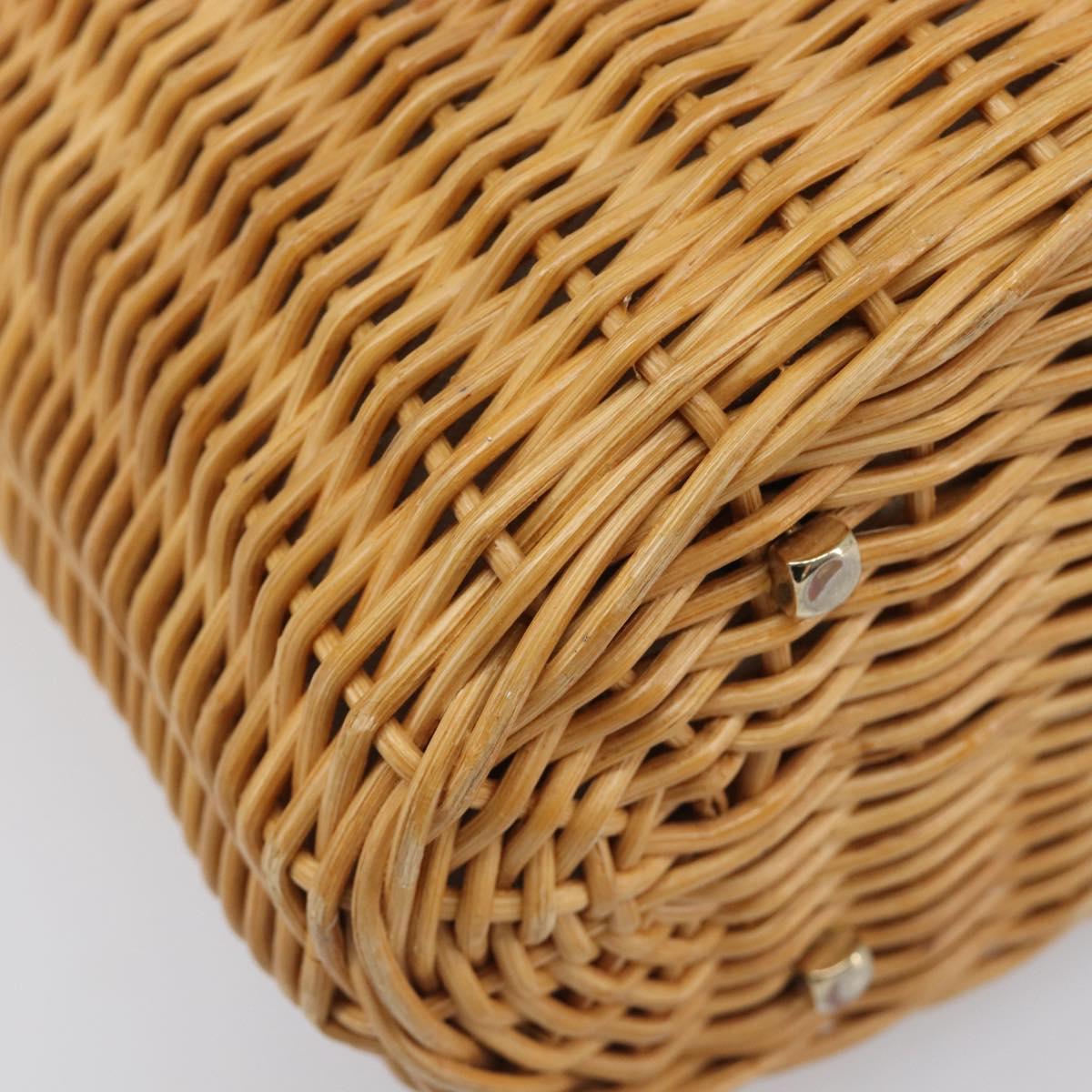 Salvatore Ferragamo Gancini Hand Bag Straw Beige Gold Tone Auth BA16605