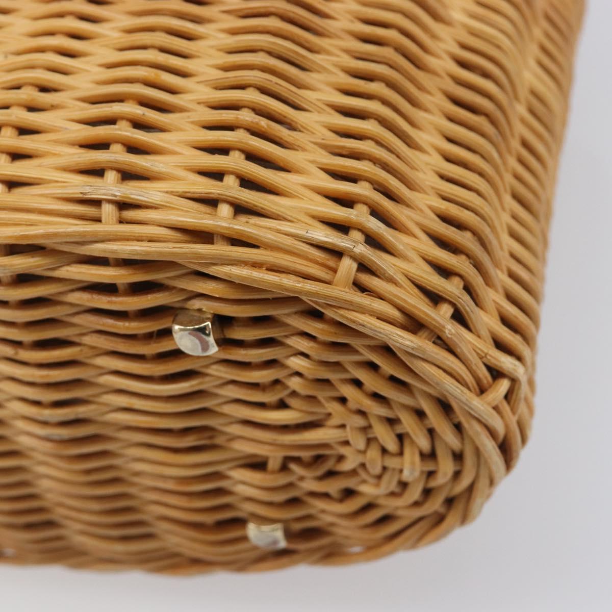 Salvatore Ferragamo Gancini Hand Bag Straw Beige Gold Tone Auth BA16605
