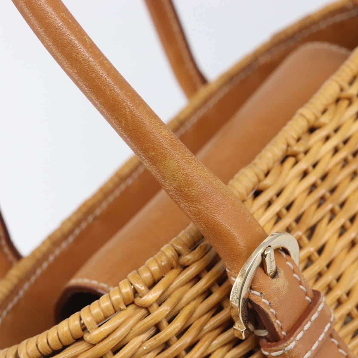 Salvatore Ferragamo Gancini Hand Bag Straw Beige Gold Tone Auth BA16605