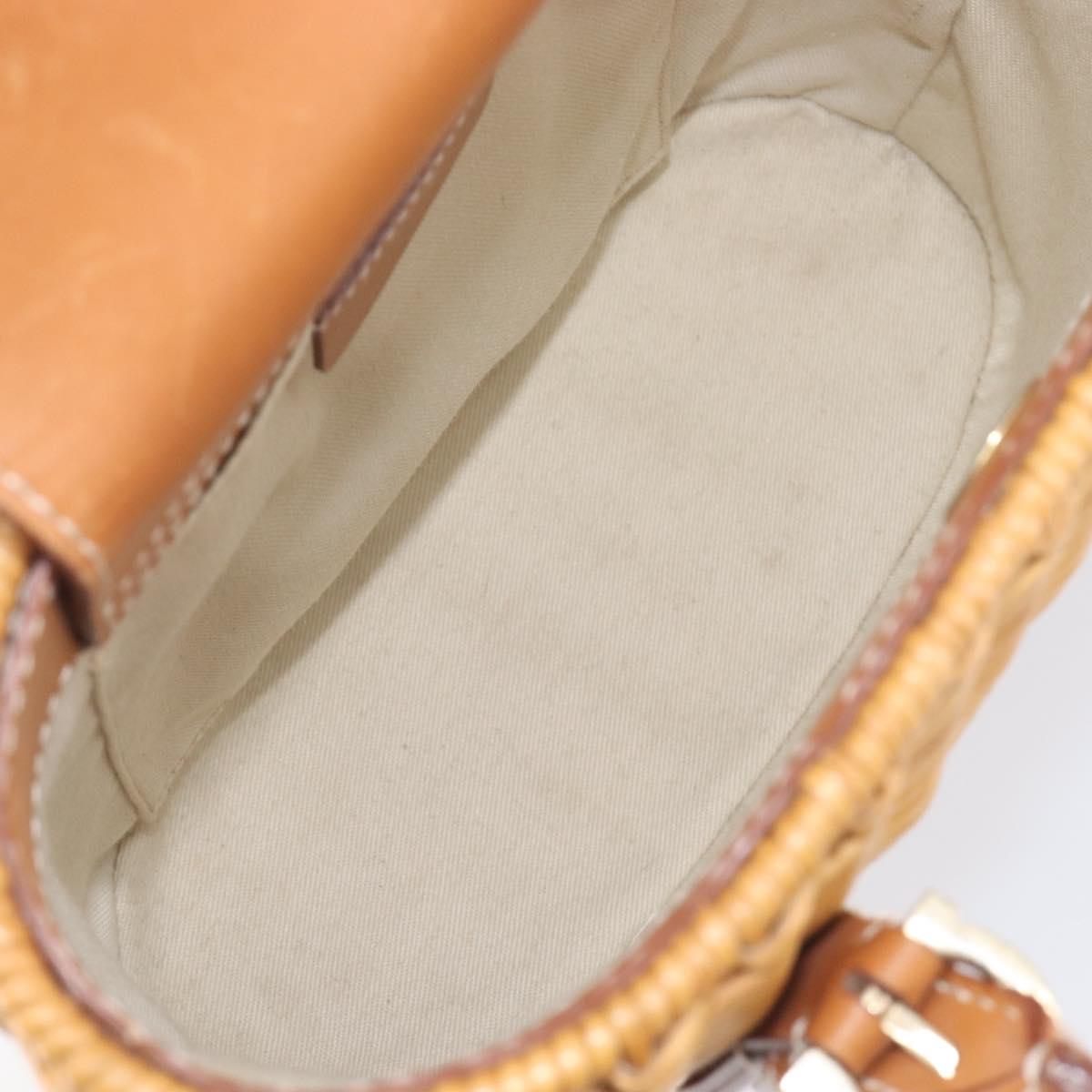 Salvatore Ferragamo Gancini Hand Bag Straw Beige Gold Tone Auth BA16605