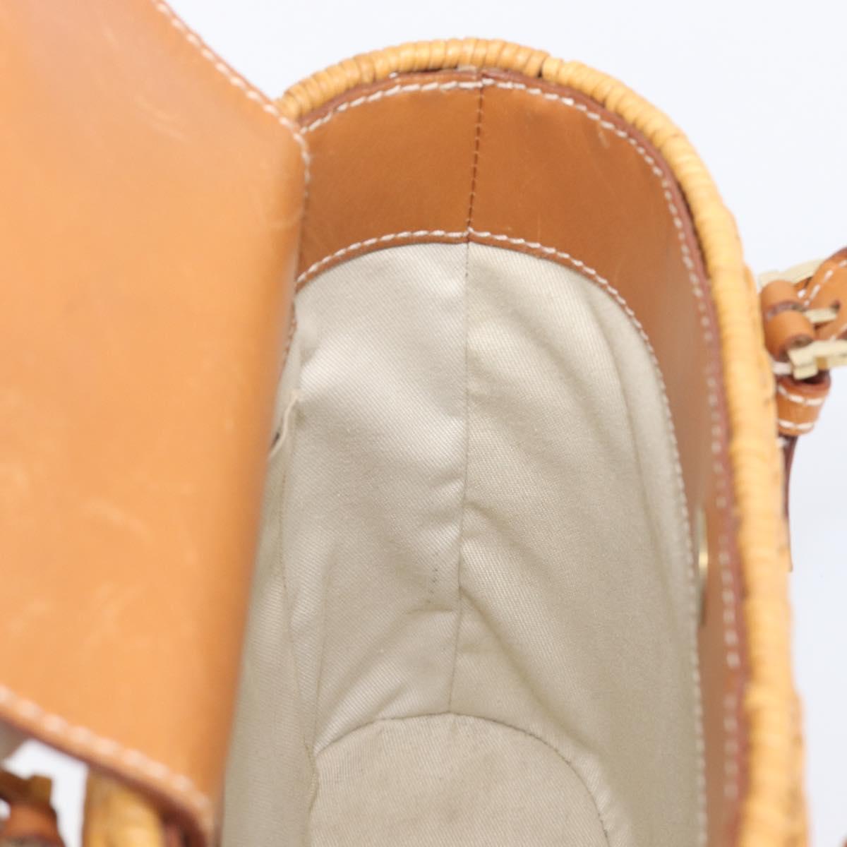 Salvatore Ferragamo Gancini Hand Bag Straw Beige Gold Tone Auth BA16605