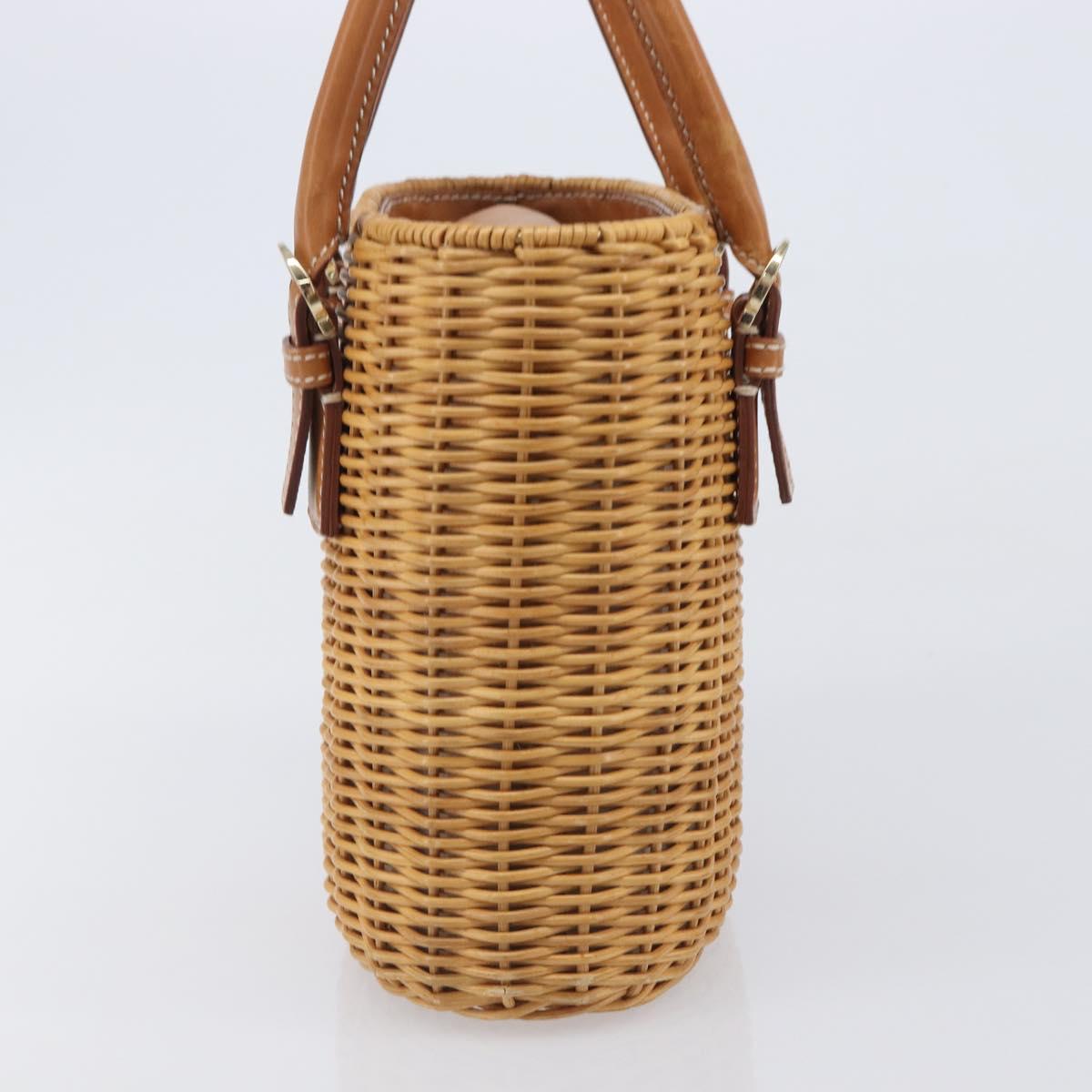 Salvatore Ferragamo Gancini Hand Bag Straw Beige Gold Tone Auth BA16605