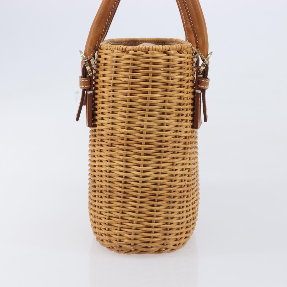 Salvatore Ferragamo Gancini Hand Bag Straw Beige Gold Tone Auth BA16605