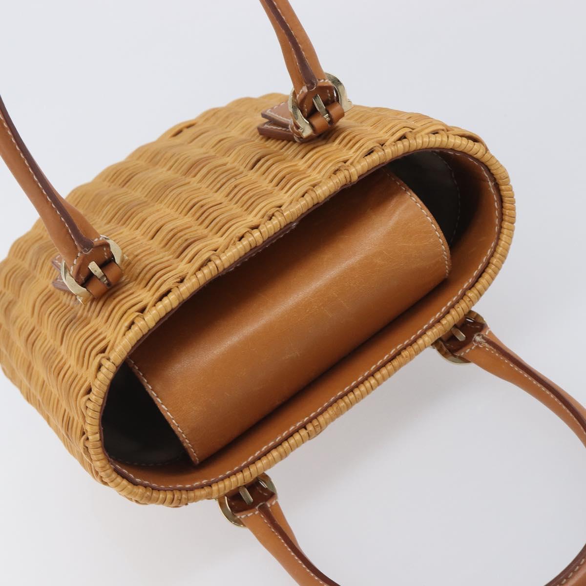 Salvatore Ferragamo Gancini Hand Bag Straw Beige Gold Tone Auth BA16605