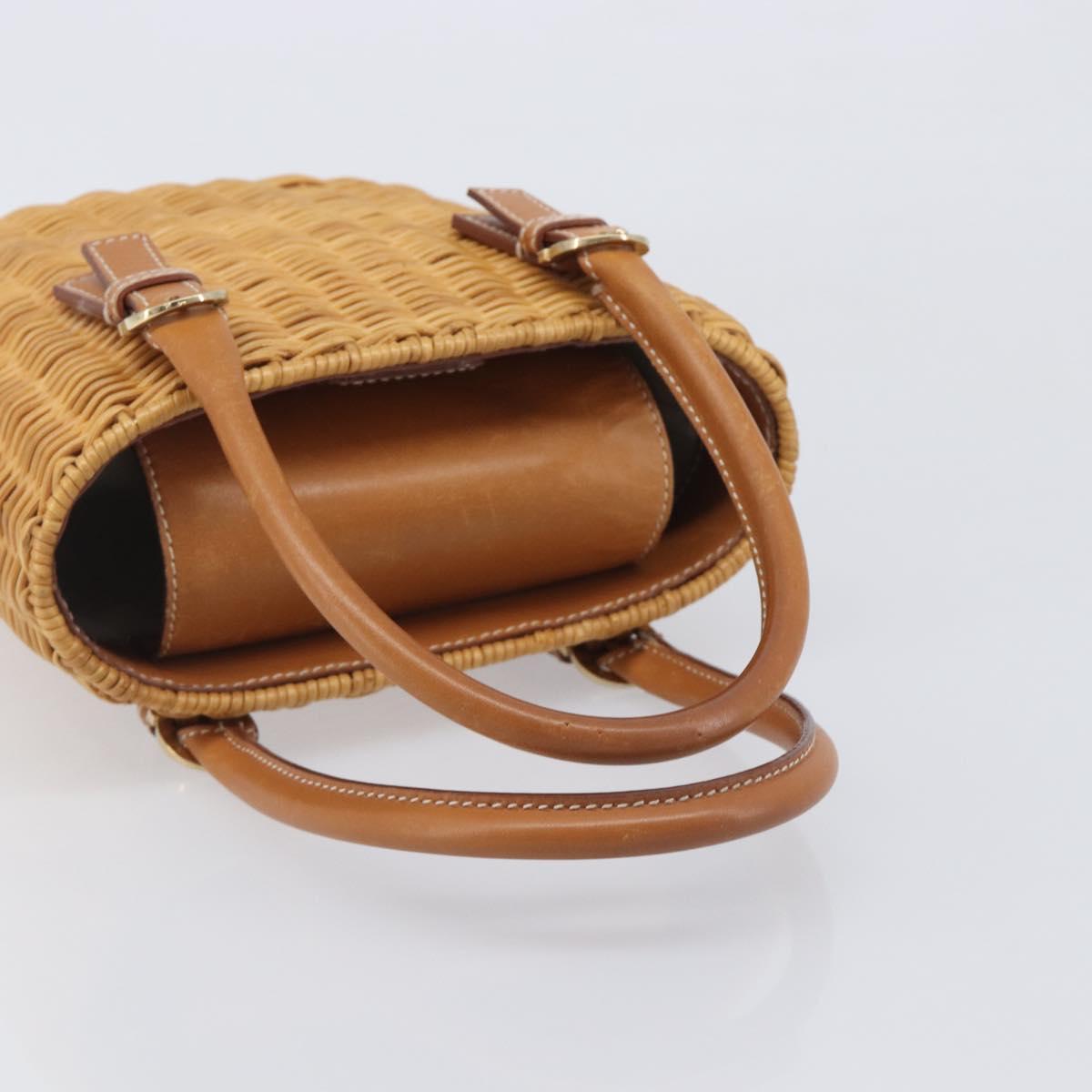 Salvatore Ferragamo Gancini Hand Bag Straw Beige Gold Tone Auth BA16605