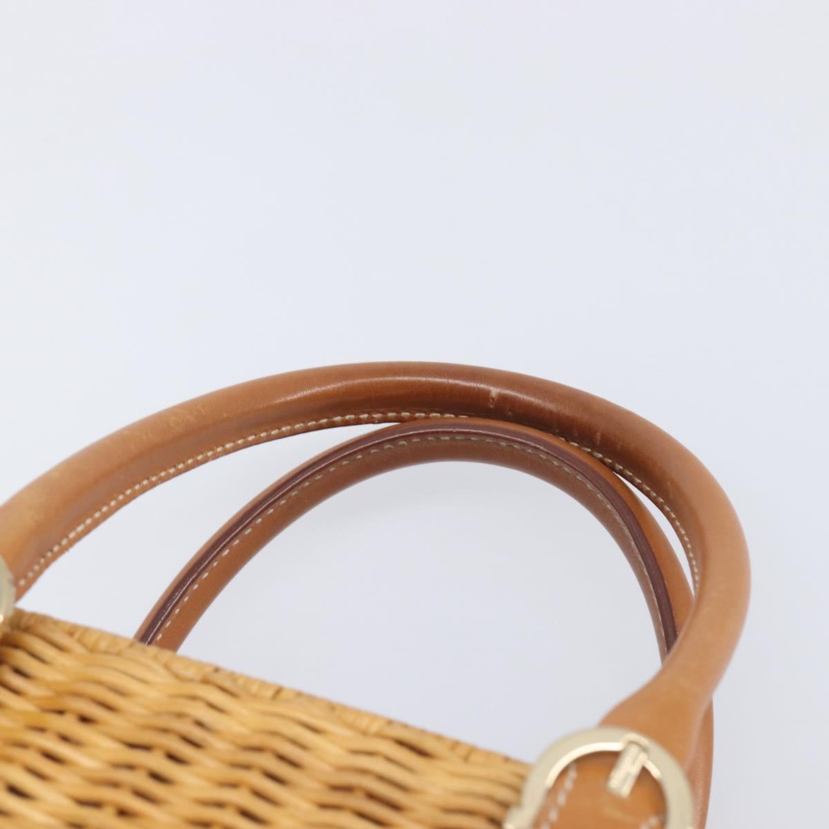 Salvatore Ferragamo Gancini Hand Bag Straw Beige Gold Tone Auth BA16605