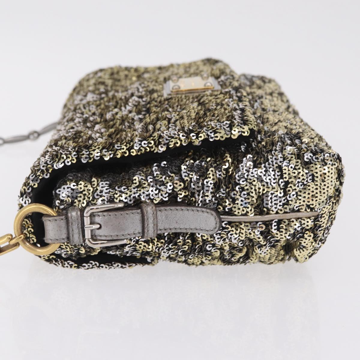 Dolce & Gabbana Miss Charles Chain Shoulder Bag Sequin Gold Silver Auth BA16606V