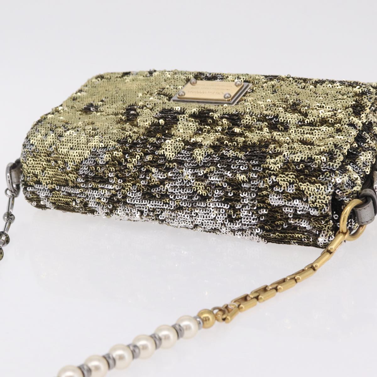 Dolce & Gabbana Miss Charles Chain Shoulder Bag Sequin Gold Silver Auth BA16606V