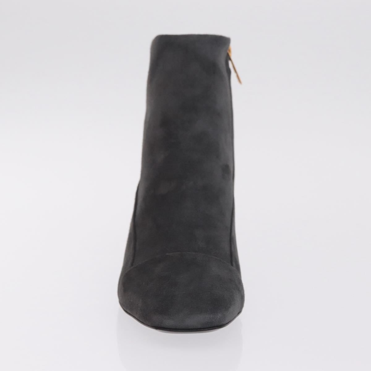 HERMES Square toe boots Suede 37 1/2 Gray Gold Tone Auth BA16607M