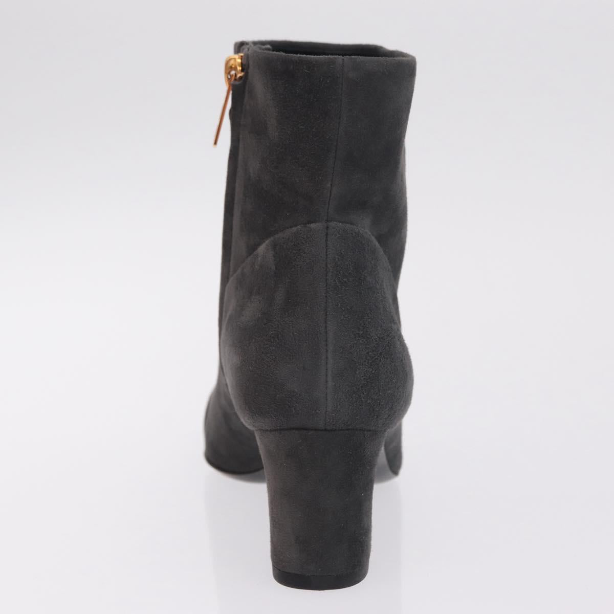 HERMES Square toe boots Suede 37 1/2 Gray Gold Tone Auth BA16607M