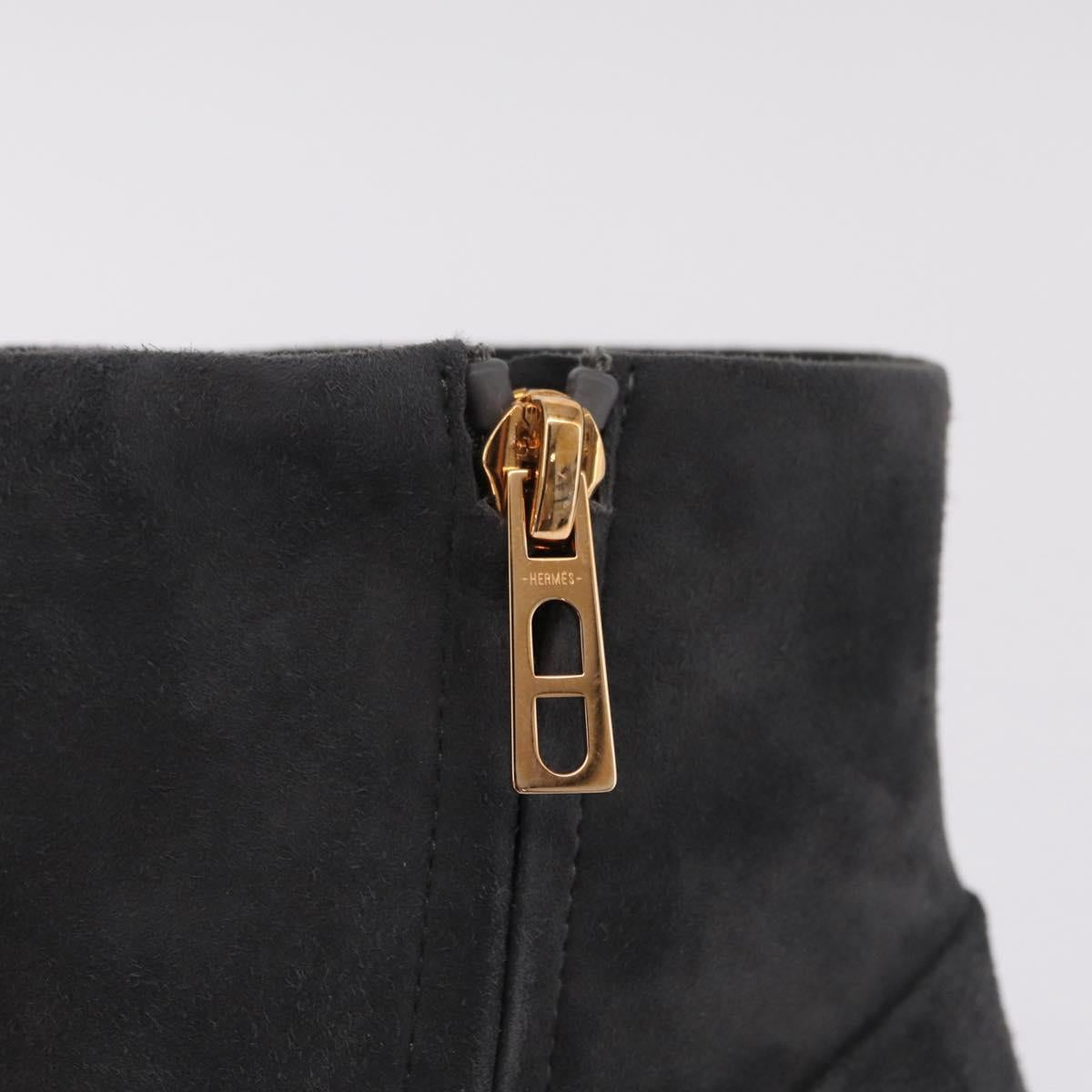 HERMES Square toe boots Suede 37 1/2 Gray Gold Tone Auth BA16607M
