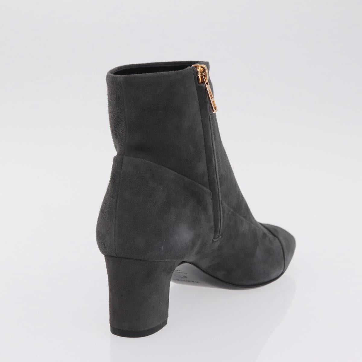 HERMES Square toe boots Suede 37 1/2 Gray Gold Tone Auth BA16607M
