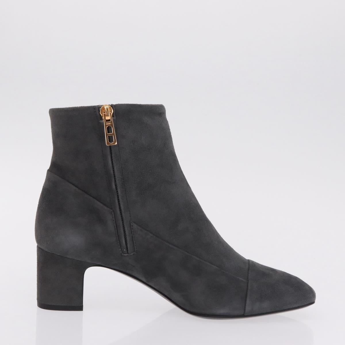 HERMES Square toe boots Suede 37 1/2 Gray Gold Tone Auth BA16607M