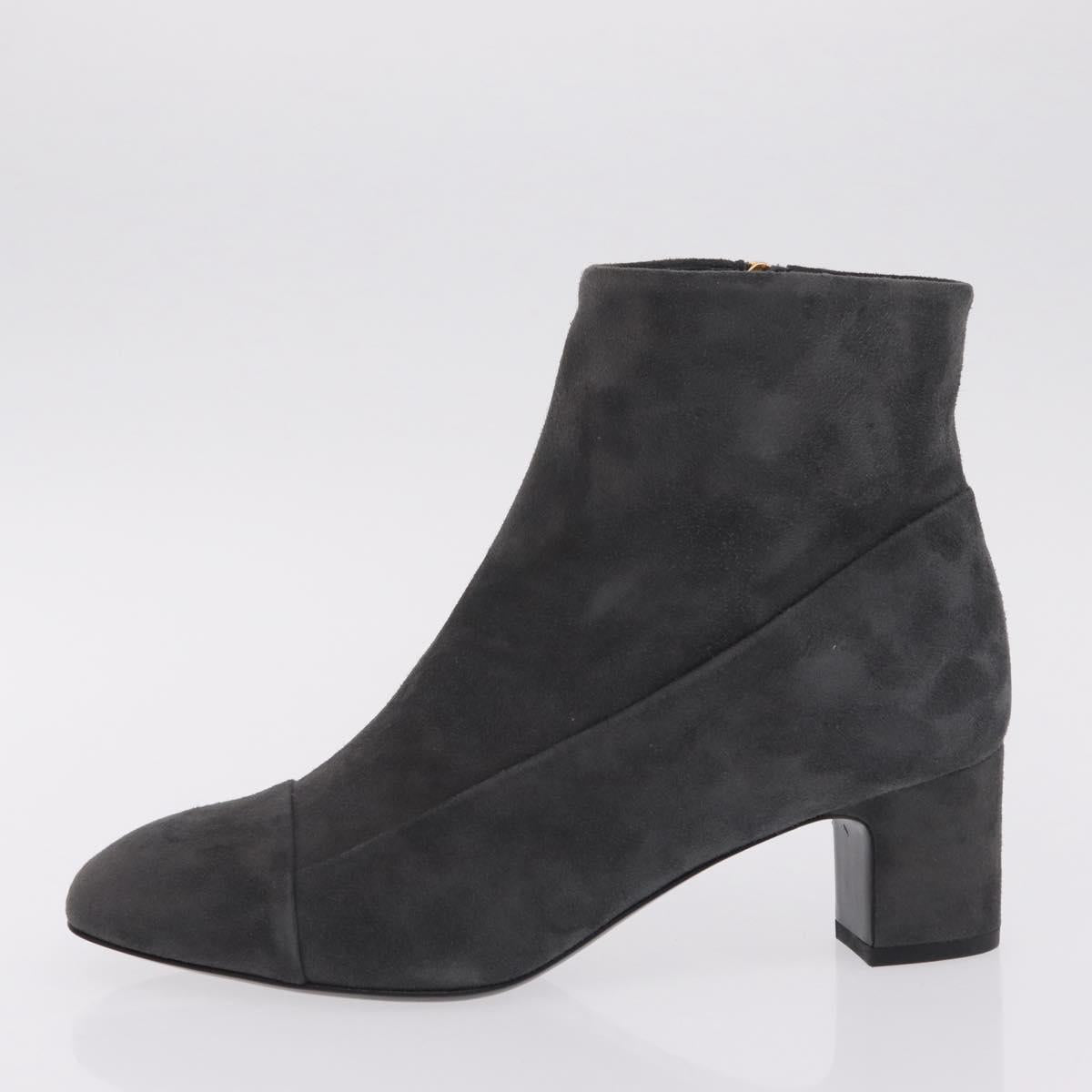 HERMES Square toe boots Suede 37 1/2 Gray Gold Tone Auth BA16607M