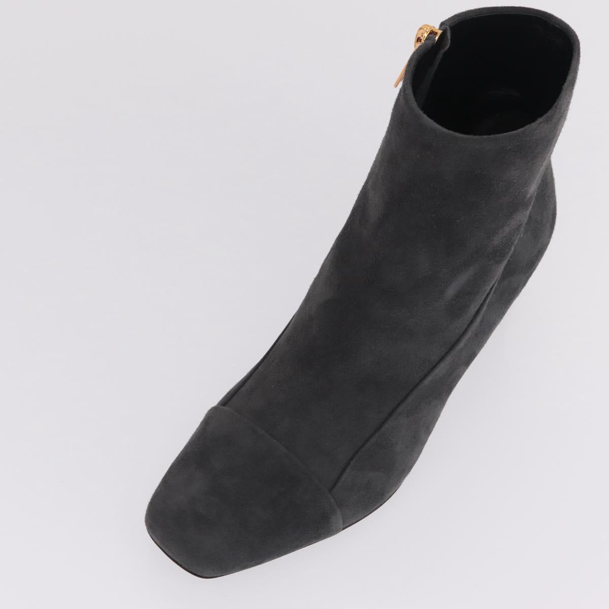 HERMES Square toe boots Suede 37 1/2 Gray Gold Tone Auth BA16607M
