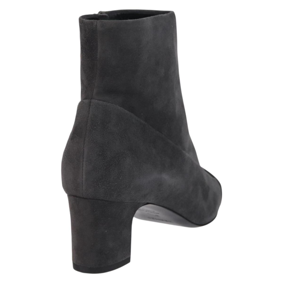 HERMES Square toe boots Suede 37 1/2 Gray Gold Tone Auth BA16607M