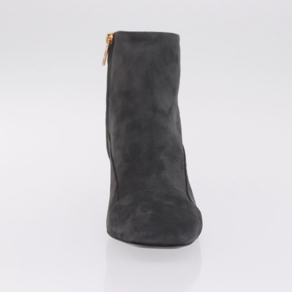 HERMES Square toe boots Suede 37 1/2 Gray Gold Tone Auth BA16607M