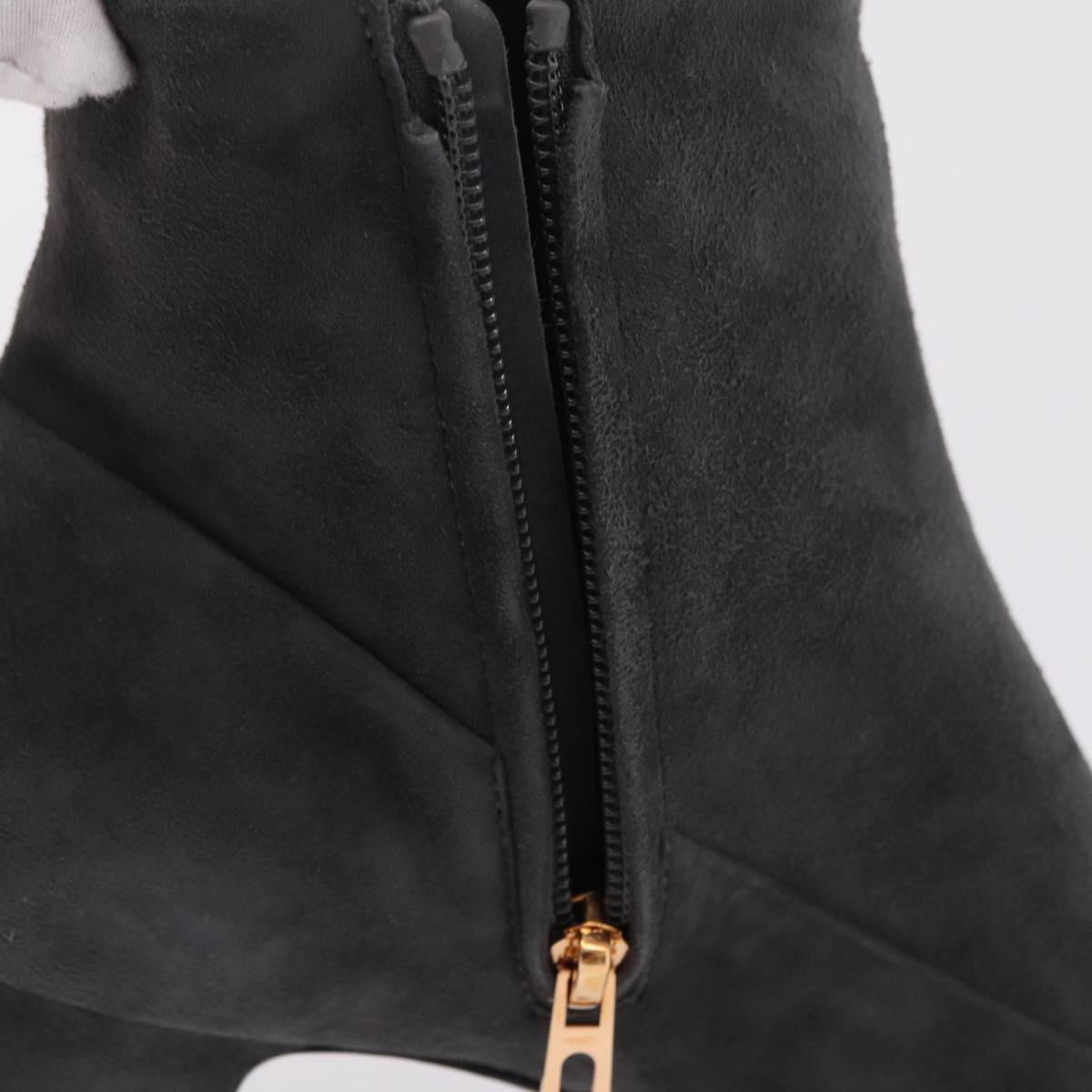 HERMES Square toe boots Suede 37 1/2 Gray Gold Tone Auth BA16607M