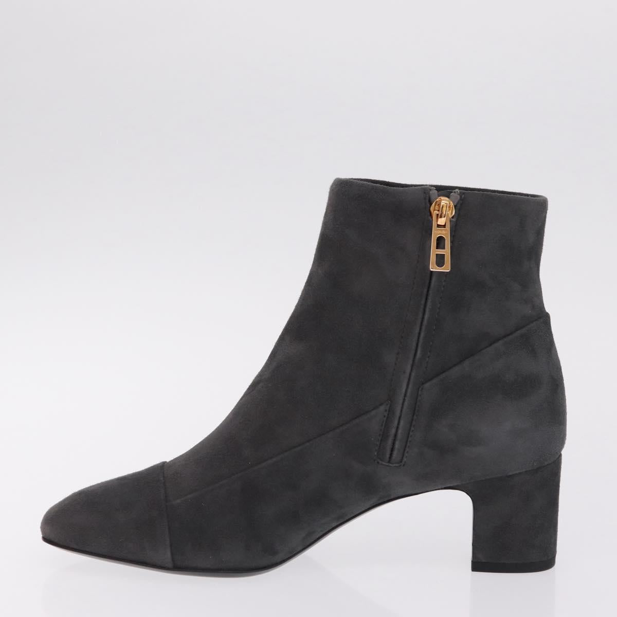 HERMES Square toe boots Suede 37 1/2 Gray Gold Tone Auth BA16607M