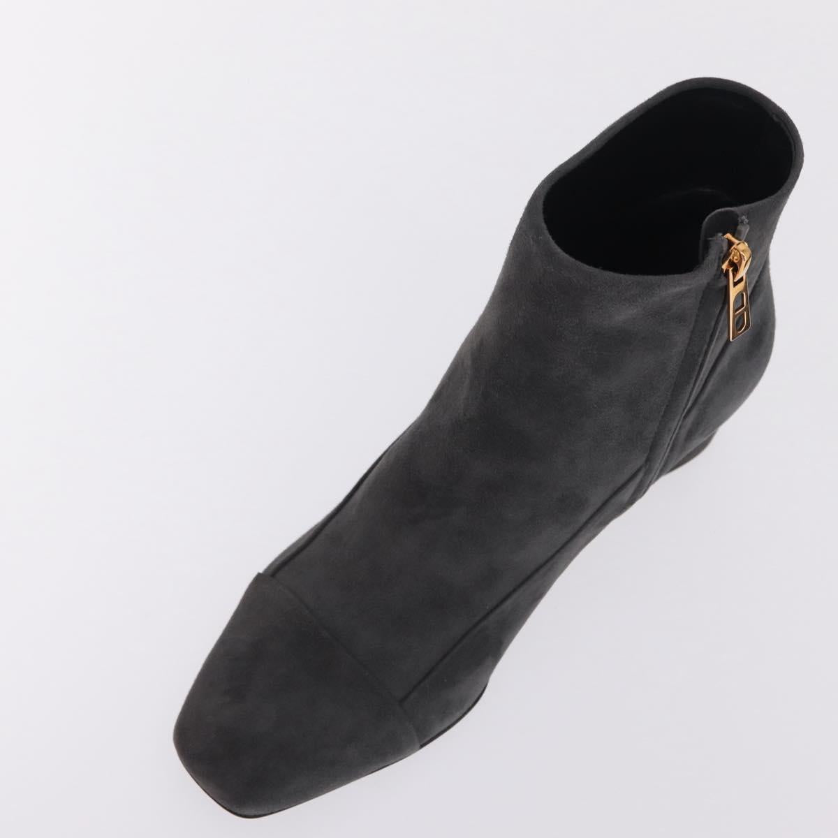HERMES Square toe boots Suede 37 1/2 Gray Gold Tone Auth BA16607M