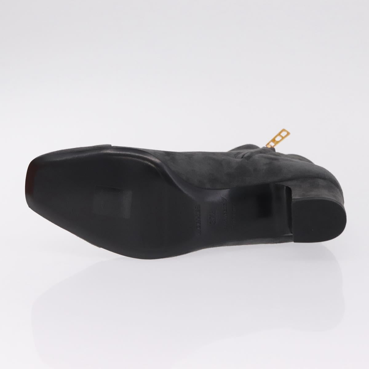 HERMES Square toe boots Suede 37 1/2 Gray Gold Tone Auth BA16607M