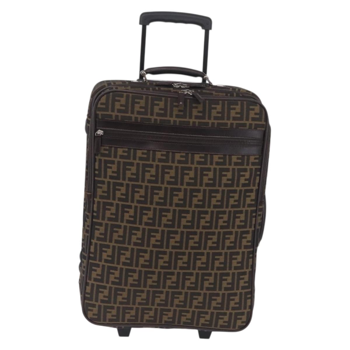 FENDI Zucca Canvas Suitcase Black Silver Auth BA16609V
