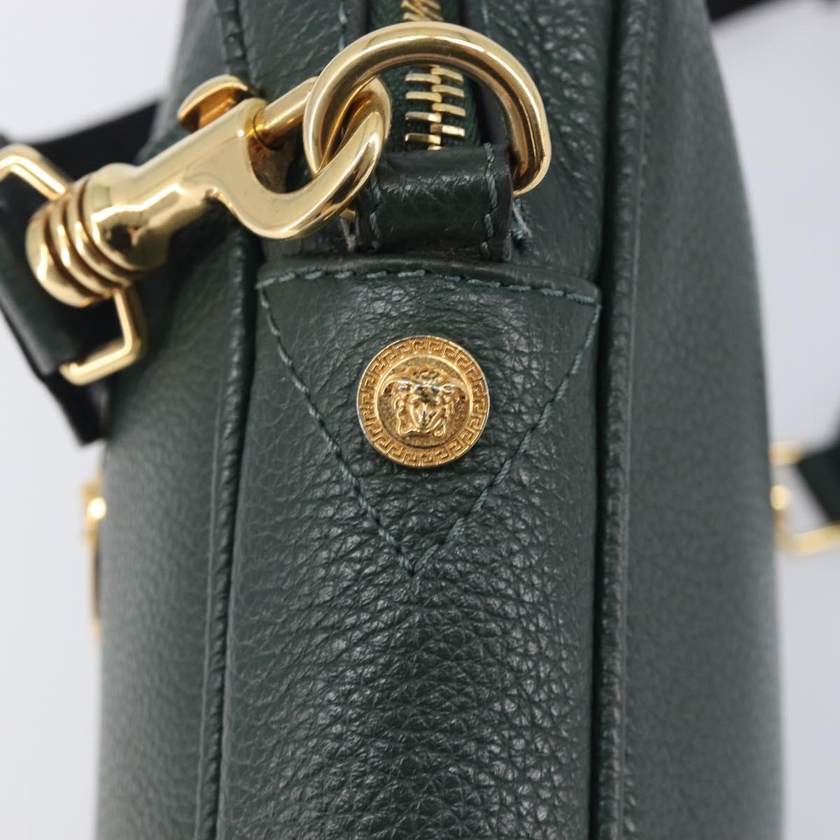 VERSACE Shoulder Bag Leather Khaki Gold Tone Auth BA16614A