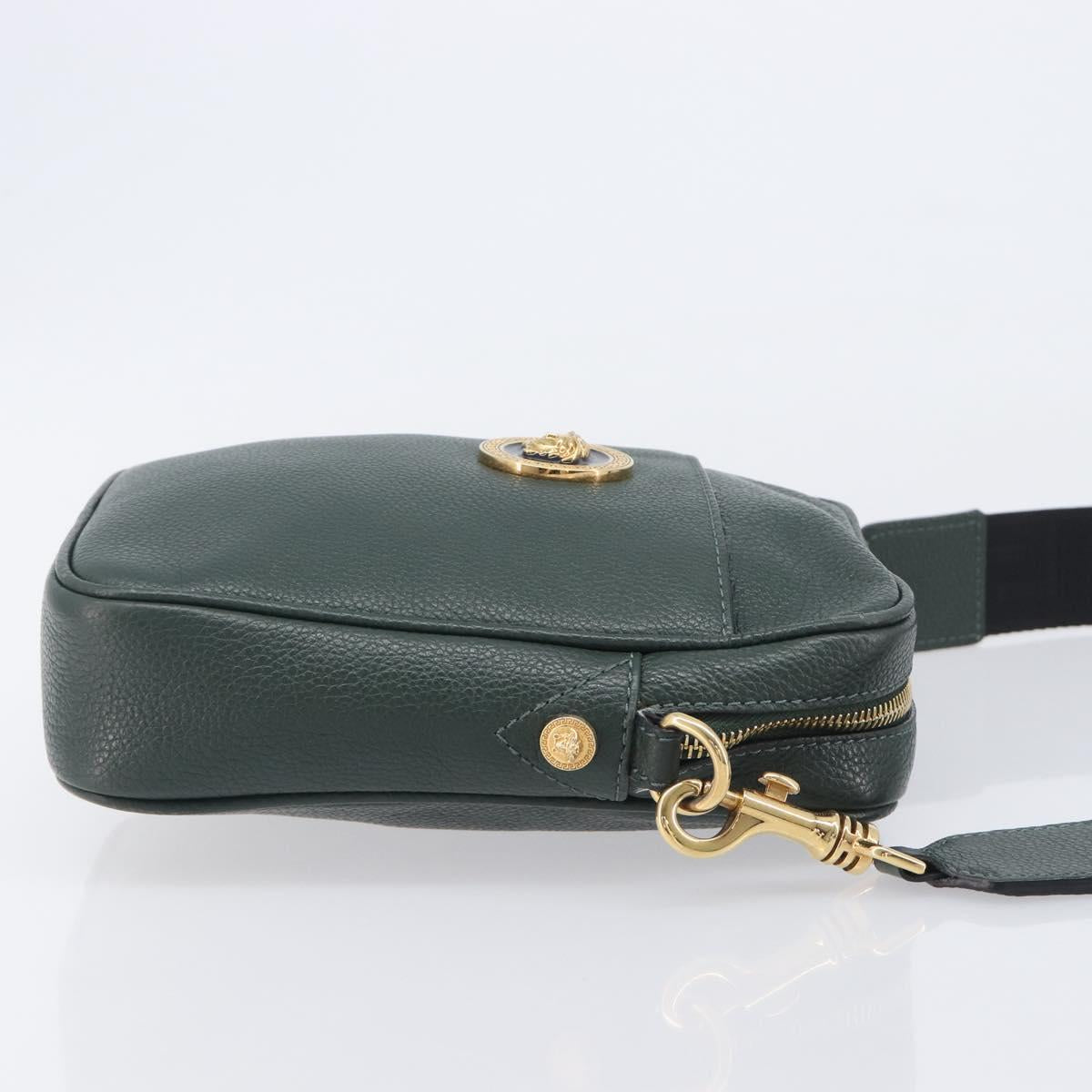 VERSACE Shoulder Bag Leather Khaki Gold Tone Auth BA16614A
