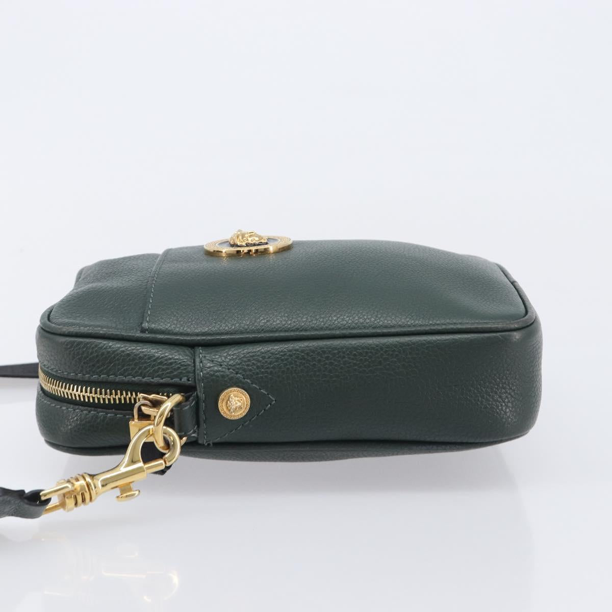VERSACE Shoulder Bag Leather Khaki Gold Tone Auth BA16614A