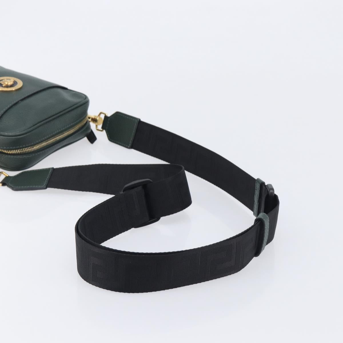 VERSACE Shoulder Bag Leather Khaki Gold Tone Auth BA16614A